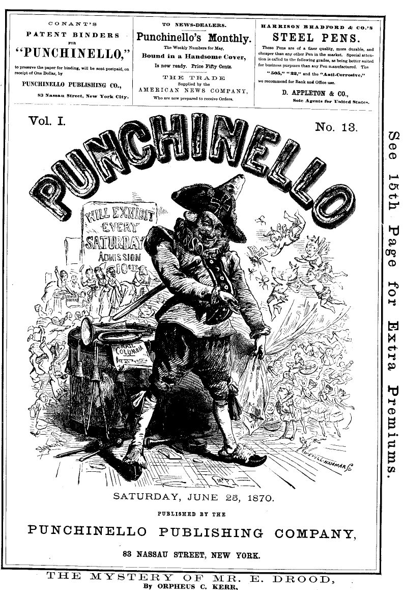 Punchinello, Volume 1, No. 13, June 25, 1870 Punchinello, Volume 1, No. 13, June 25, 1870