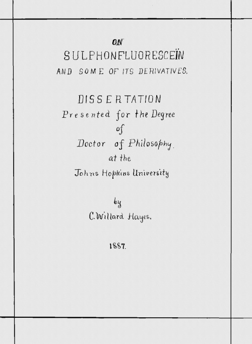 On Sulphonfluoresceïn and Some of Its Derivatives On Sulphonfluoresceïn and Some of Its Derivatives
