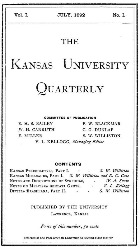 The Kansas University Quarterly, Vol. I, No. 1 (1892) The Kansas University Quarterly, Vol. I, No. 1 (1892)