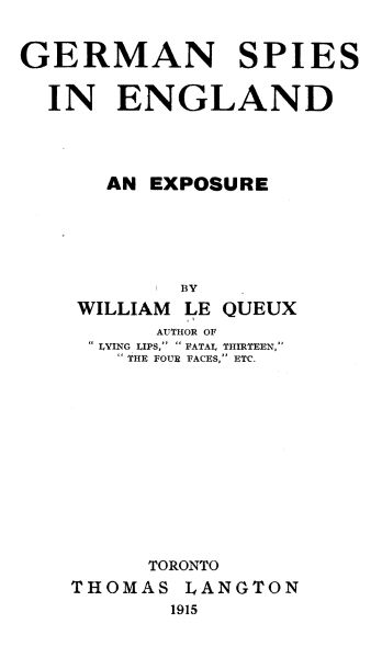 German Spies in England: An Exposure