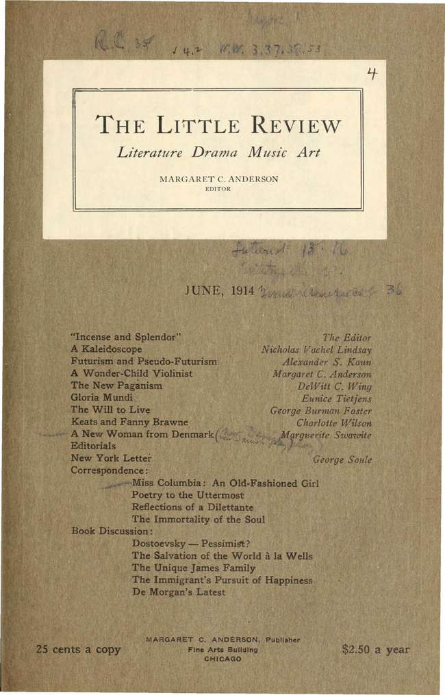 The Little Review, June 1914 (Vol. 1, No. 4) The Little Review, June 1914 (Vol. 1, No. 4)