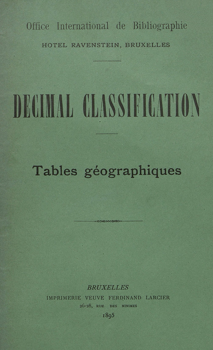 Decimal Classification. Tables géographiques