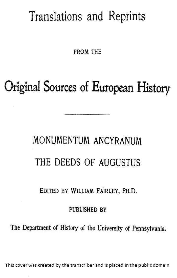 Monumentum Ancyranum: The Deeds of Augustus