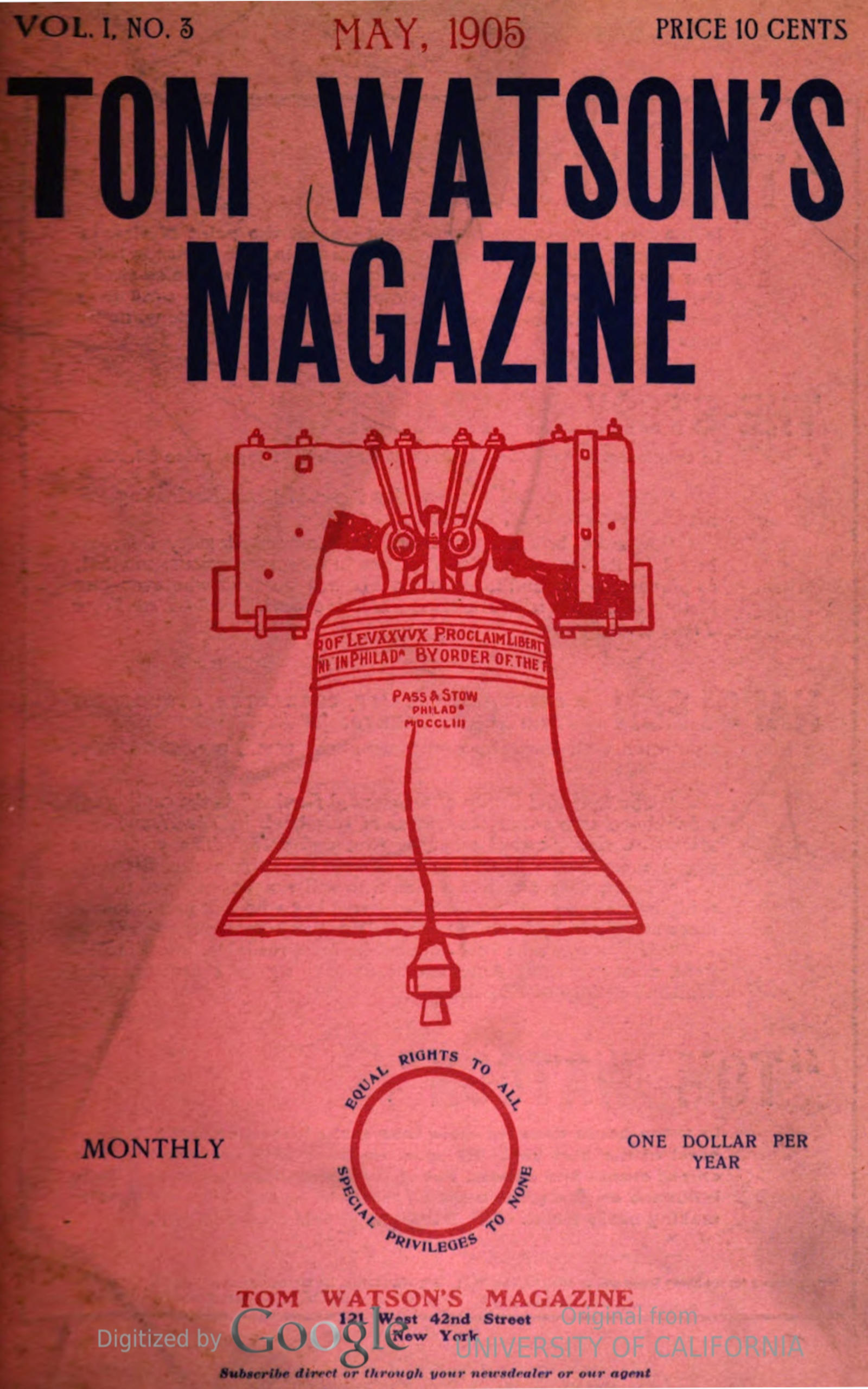 Tom Watson's Magazine, Vol. I, No. 3, May 1905 Tom Watson's Magazine, Vol. I, No. 3, May 1905