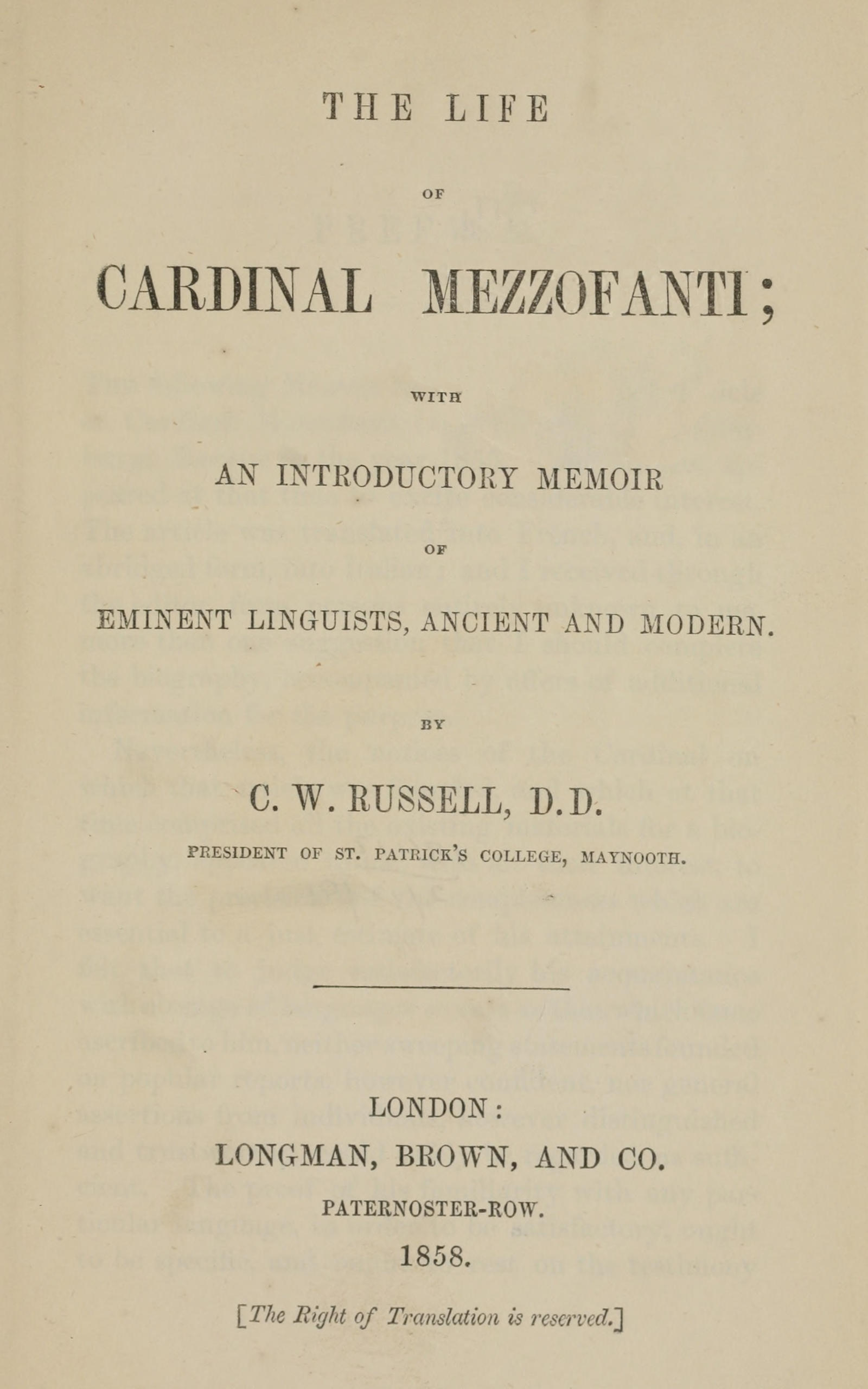The life of Cardinal Mezzofanti With an introductory memoir of eminent linguists, ancient and modern The life of Cardinal Mezzofanti With an introductory memoir of eminent linguists, ancient and modern